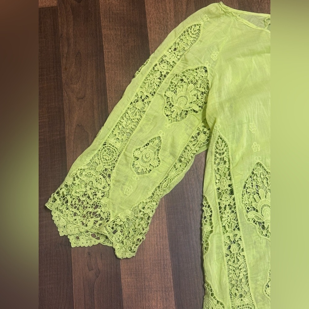 XCVI Yellow Green Boxy Embellished Blouse - Picture 3 of 10